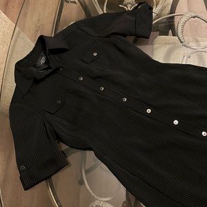 Pinstripe structured button down midi dress